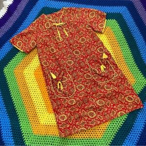 Vintage Red and Yellow Paisley Midi Dress